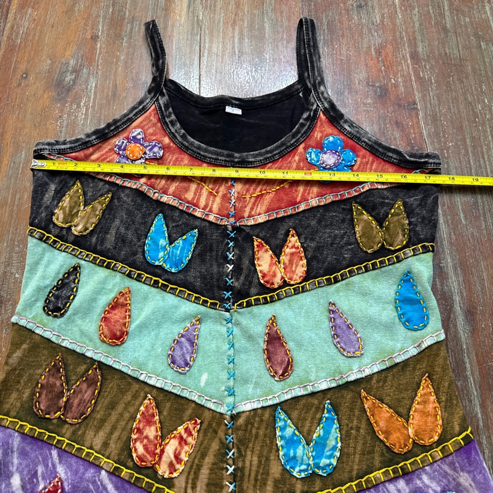 Boho Multicolor Patchwork Tank Top Large Leaf Flo… - image 6